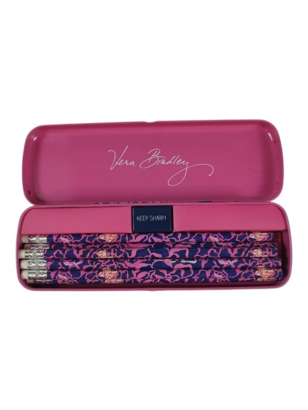 Vera Bradley Katalina Pink Pencil Tin w/ Sharpener & 8 Pencils